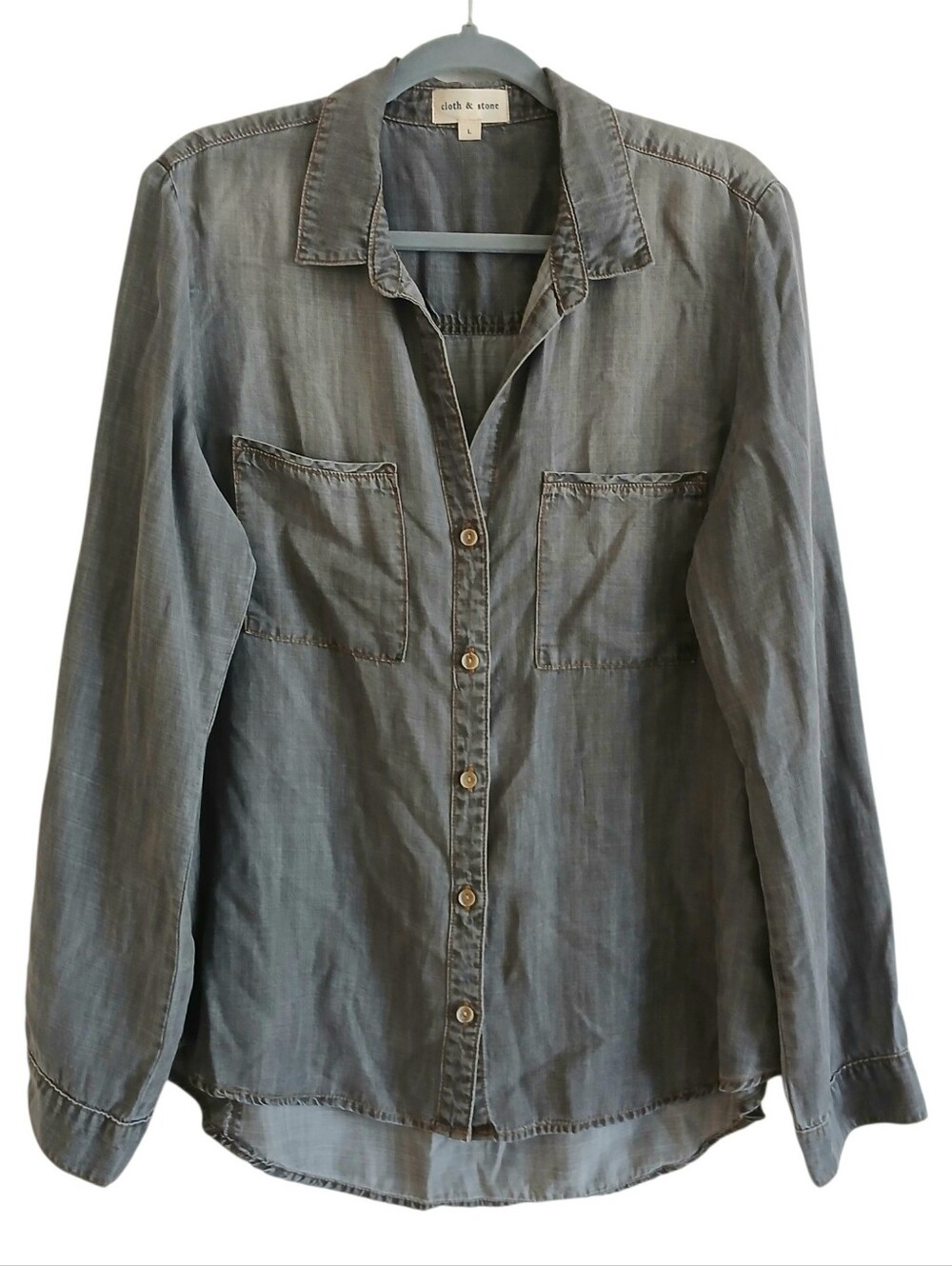 CLOTH & STONE Anthropologie Tencel Chambray Long Sleeve Button Up Women's L Gray